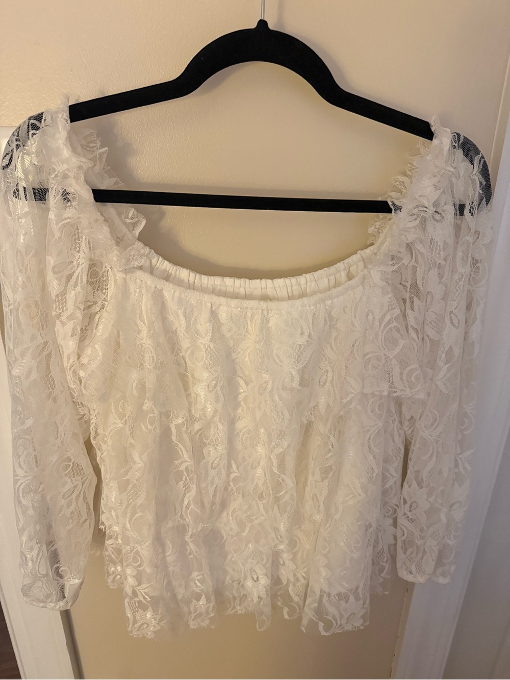 White Off-Shoulder Lace Ruffle Top - Picture 2 of 5